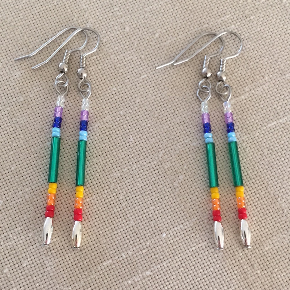 Handmade 2 Pair Earrings Multicolored Beads